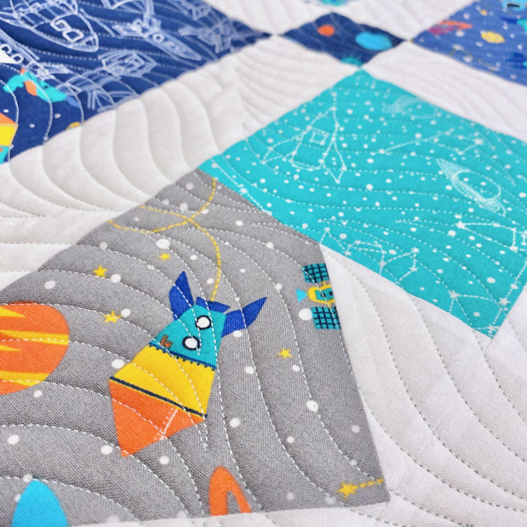 Charmburst Space Camp Quilt - Time Warp Panto from Urban Elementz - Quilted by FreeStyleQuilts