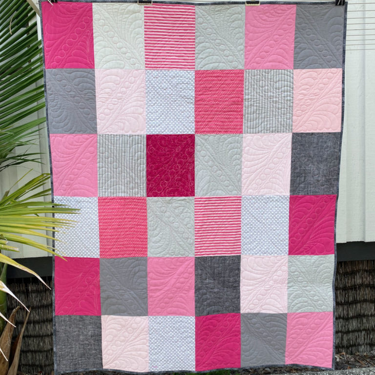 Pink & Gray Quilt - Pattern by FreeStyleQuilts - Custom Quilted by FreeStyleQuilts